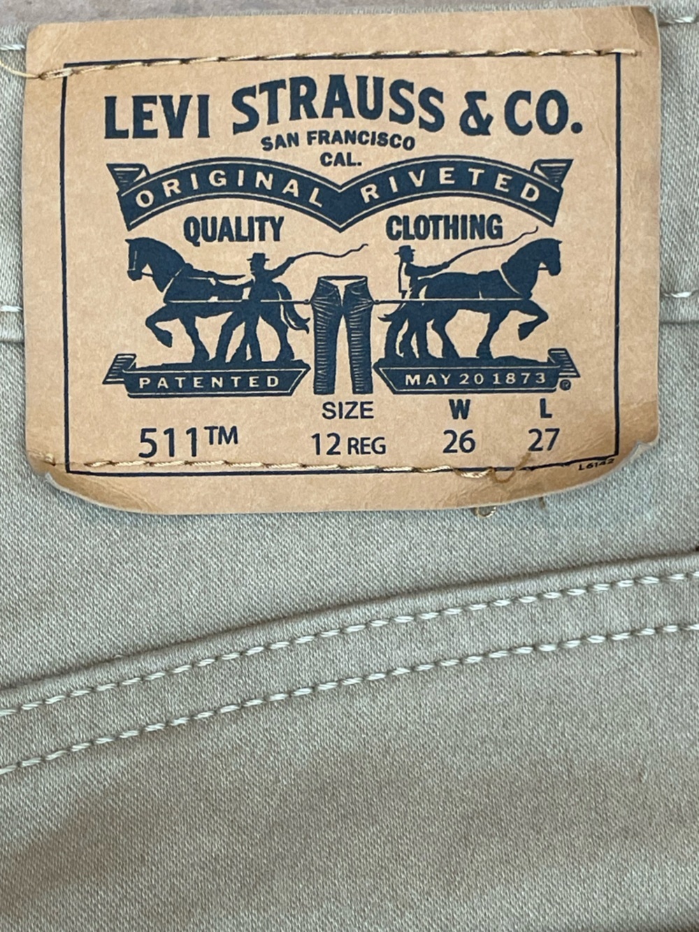 Levi's youth Tan khaki Straight-Leg Jeans 511 Slim SIZE 12 REG W 26 L 27 - Picture 12 of 12